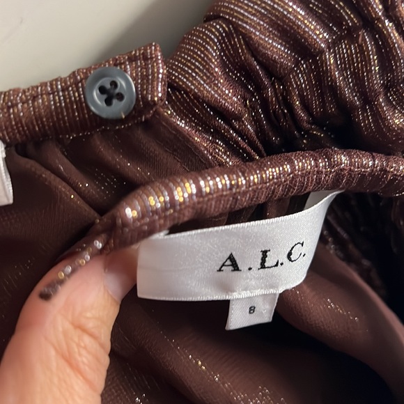 ALC Brown Metallic Silk Long Tiered Gown 8 Like New - Picture 4 of 4